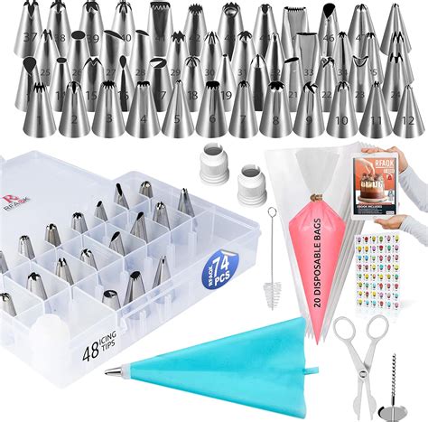 Cake Decorating Kit Supplies | RFAQK 74 PCs Piping Bags and Tips-48 ...