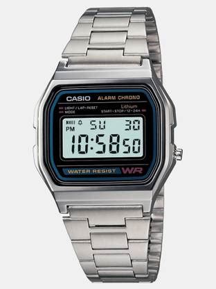 CASIO A-158WA-1DF Vintage A158WA-1DF Black Dial Silver Stainless Steel ...