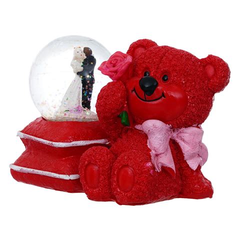 Red Teddy Bear & Couple Snow Globe with Light- eCraftIndia Online