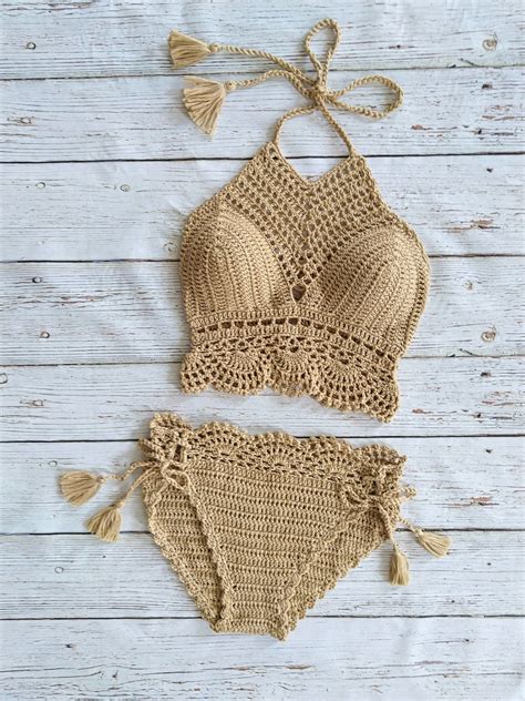 Handmade crocheted bikini set, soft cotton yarn, crochet bikinis, 2019 ...