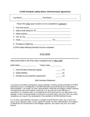 Fillable Online LETRA Paintball Liability Waiver (Hold Harmless ...