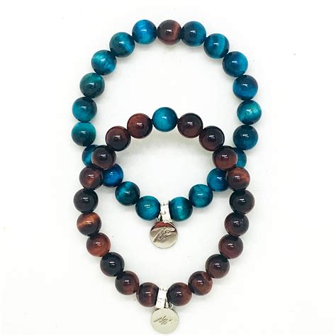 Red & Blue Tiger Eye Couple Bracelet (8 MM) | Natural Stone ...