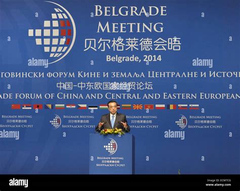Belgrade, Serbia. 16th Dec, 2014. Chinese Premier Li Keqiang addresses ...