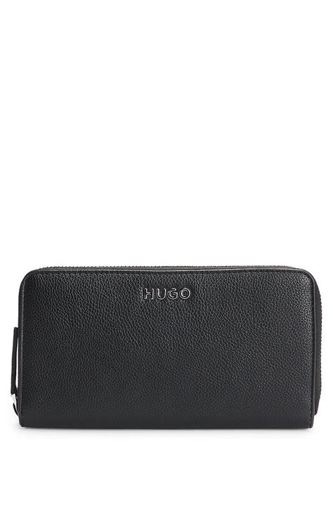 HUGO - Faux-leather wallet with embossed grain - Black