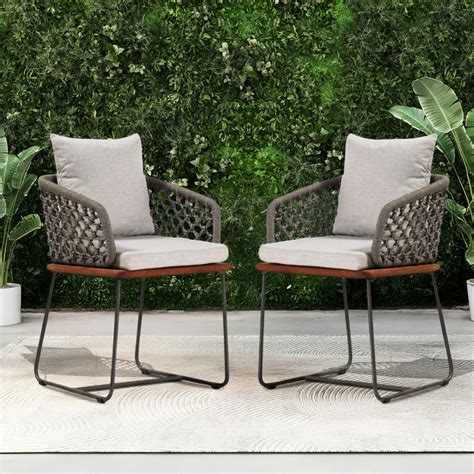 Outdoor Rope 2-Piece Patio Chairs With Wooden Base – Devoko