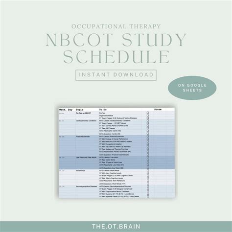 Ultimate NBCOT Study Schedule on Google Sheets; Occupational Therapy ...