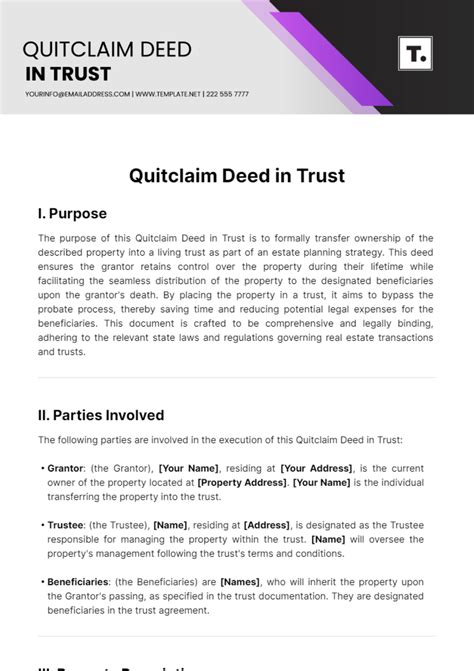 Free Quit Claim Deed in Trust Template to Edit Online