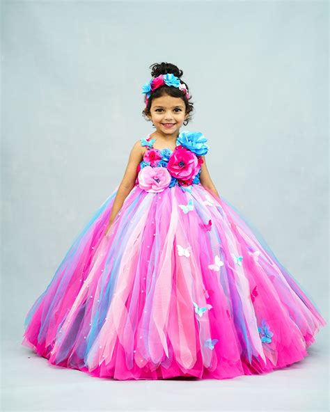 Pink And Light Blue Color Shades Tutu Flower Frock | Kids Flower Frock ...