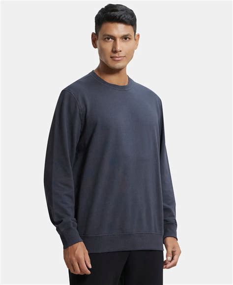 Buy Super Combed Cotton French Terry Solid Sweatshirt with Ribbed Cuffs ...