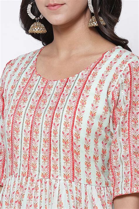 Buy Aqua Coral Flared Kurta Garara Suit Set Online at Biba India