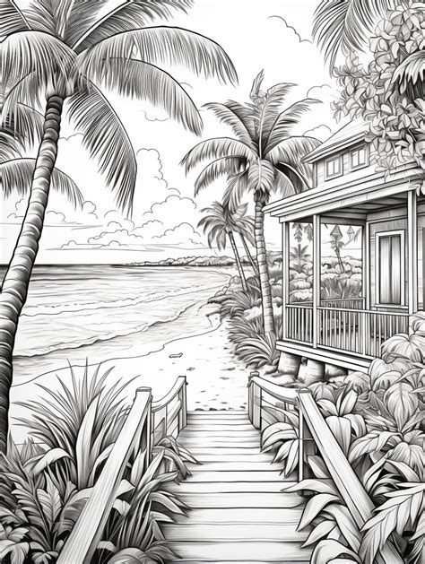 Premium AI Image | a drawing of a beach house with a pathway leading to ...