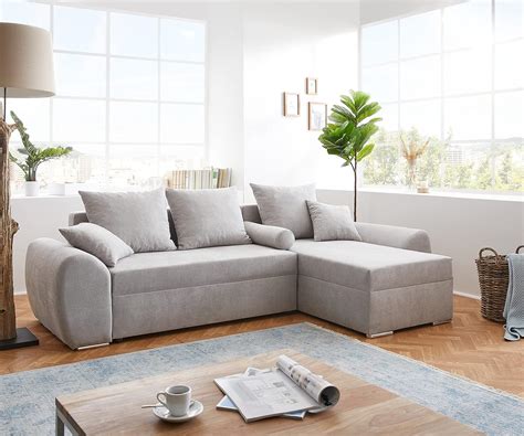 INLENDISH Rustic lshape Sofa Cum Bed Suede Velvet ash Grey 4 Seater ...