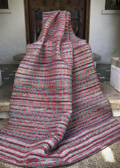 Get Upcycled Cotton Durries Single In Shades Of Red, Green, Orange And ...