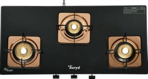 Golden Surya Toughened Glass Top, gas stove 3 burner, Stainless Steel ...