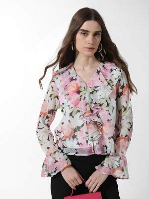 Buy ONLY White Floral Ruffle Detail Top Online