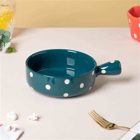 Polka Dots Ceramic Bowl With Handle Green 500ml Online - Premium Bowl ...