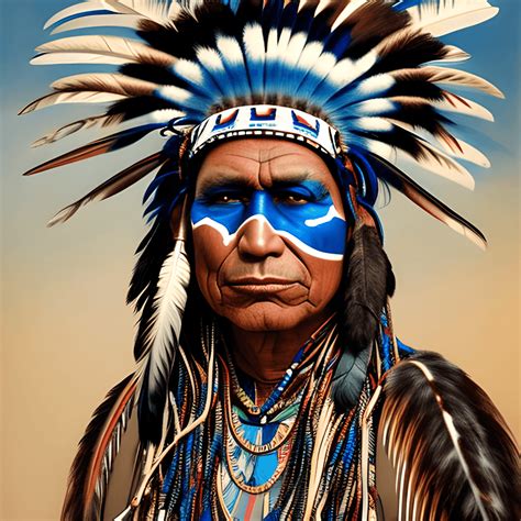 American Indian with Blue War Paint · Creative Fabrica
