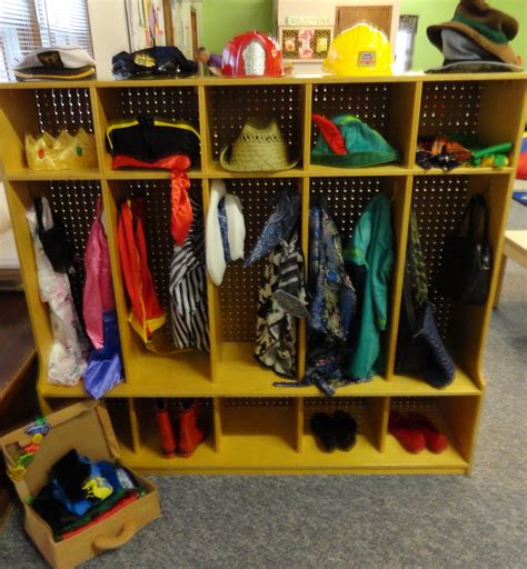 Preschool Dramatic Play Dress-up Area with Cubbies and Mailboxes
