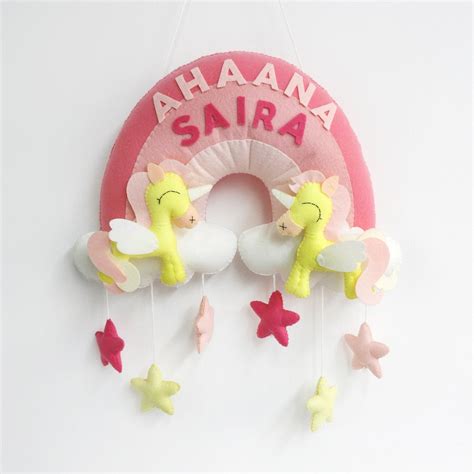 Unicorn baby girl name wall hangings name banner for kids room décor ...