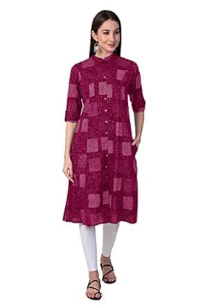 Bright Cotton Long Kurtis Kurtas for Women (XXX-Large, Maroon DNM ...