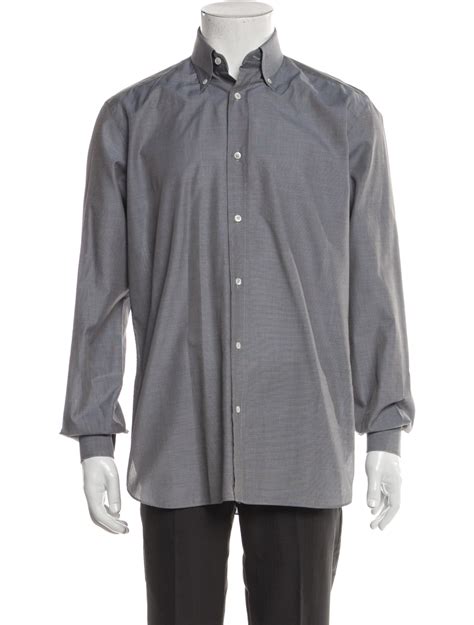 Brioni Long Sleeve Dress Shirt - Grey Dress Shirts, Clothing - BRO73447 ...