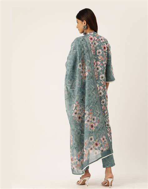 Upavita Teal Printed Kurta Pant Set With Dupatta – Studio Misri