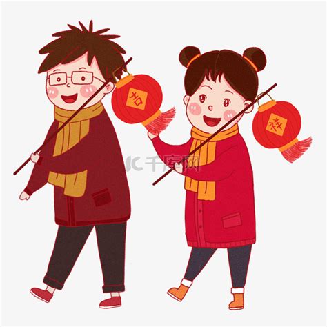 新年2019年男孩女孩喜庆红色灯笼素材图片免费下载-千库网