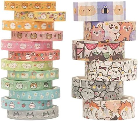 HASTHIP® 18 Rolls Cute Pets Washi Tape Set Gold Embellishment ...