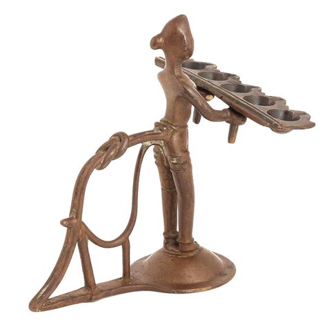 Handmade Brown Brass Lady Holding Five Faced Oil Lamp