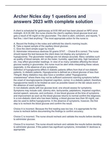 Archer Nclex day 1 questions and answers 2023 with complete solution ...