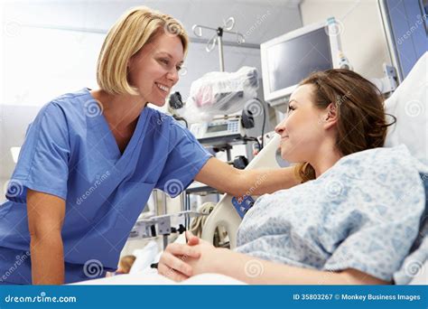 Young Female Patient Talking To Nurse in Emergency Room Stock Image - Image of casualty, people ...