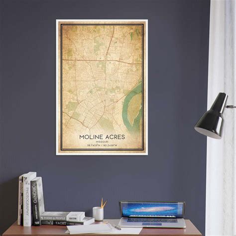 Vintage Moline Acres Missouri Map Poster, Moline Acres MO City Road ...