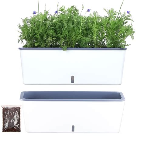 2 Pack Rectangular Planter 17 x 4.5 in Self Watering Planter Window ...