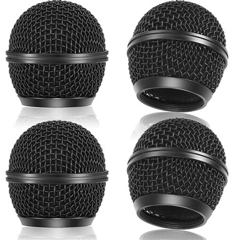 Facmogu 4PCS Black Microphone Ball Head Mesh Grill, SM58 Style Brushed ...