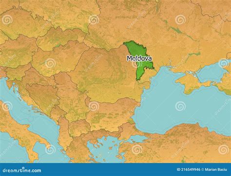 Moldova Map Showing Country Highlighted in Green Color with Rest of European Countries in Brown ...