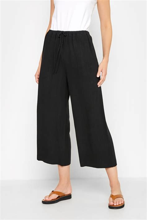 LTS Tall Women's Black Linen Blend Cropped Trousers | Long Tall Sally