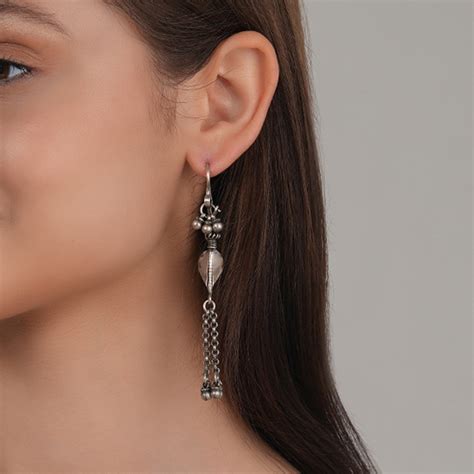 Buy Online Tribal Fusion Silver Earrings – Modern Geometric Design with ...