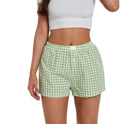 Women Y2K Plaid Shorts Elastic Low Rise Cute Pajama Boxer Shorts Summer ...