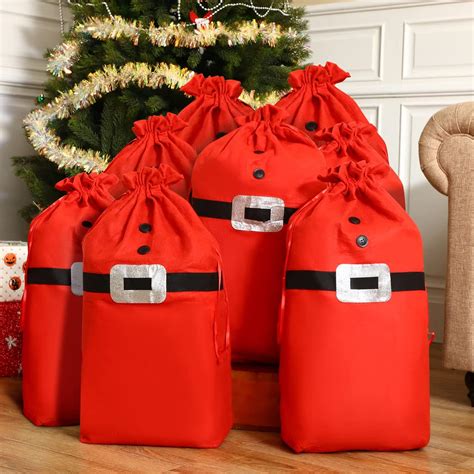 Buy 8 Pieces Christmas Santa Bag Sack Large Fabric Christmas Gift Bags ...
