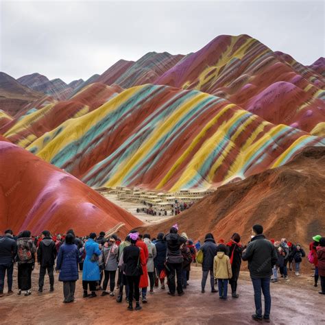 Premium Photo | Photo of people in front of Rainbow Mountains in China