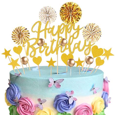 Buy Happy Birthday Cake Toppers, Gold Glitter Happy Cake Topper with ...