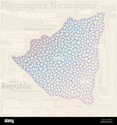 Nicaragua map design. Country names in different languages and map shape with geometric low poly ...