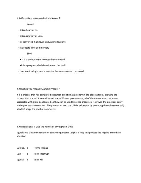 Unix - unix asiignment notes - Differentiate between shell and kernel ...