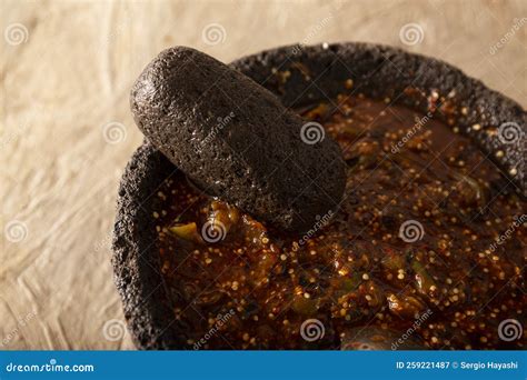 Homemade Mexican Salsa De Molcajete Stock Image - Image of grinder ...