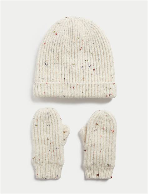 Buy Kids' Cotton Blend Hat and Mitten Set (0-3 Yrs) at Marks & Spencer