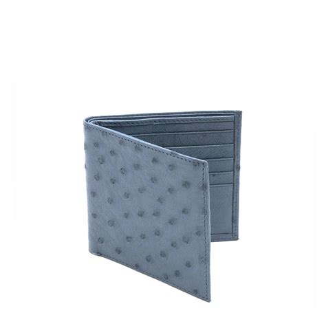 Men Ostrich Leather Gray Bifold Wallet