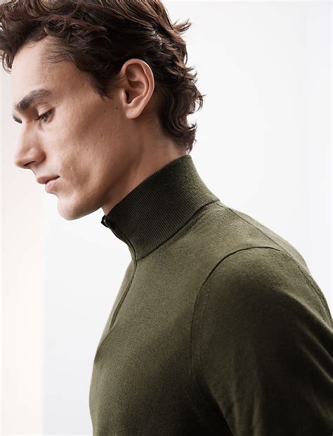 Buy Pure Extra Fine Merino Wool Half Zip Jumper at Marks & Spencer