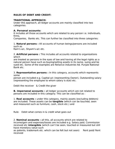 Recording OF Transactions - RULES OF DEBIT AND CREDIT: TRADITIONAL ...