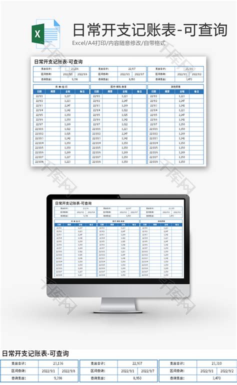 绿色简约家庭日常开销现金日记账表Excel模板下载_熊猫办公