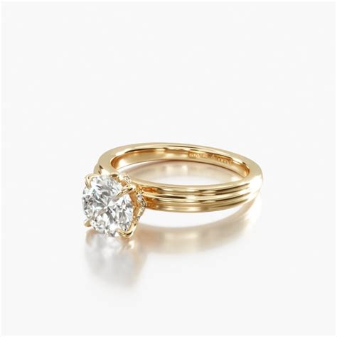14K Yellow Gold Sculpted Hidden Halo Solitaire Engagement Ring-18126y14